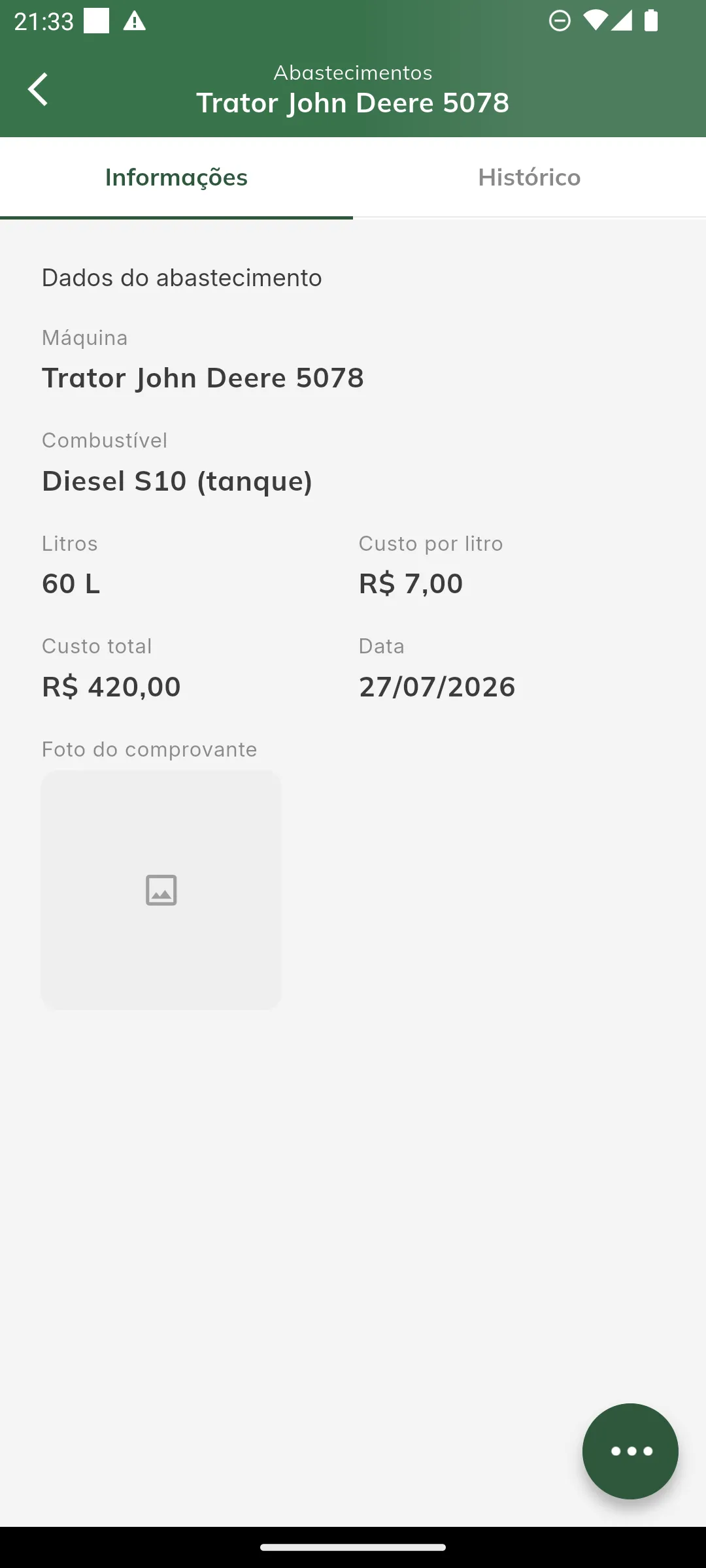 Detalhe do abastecimento