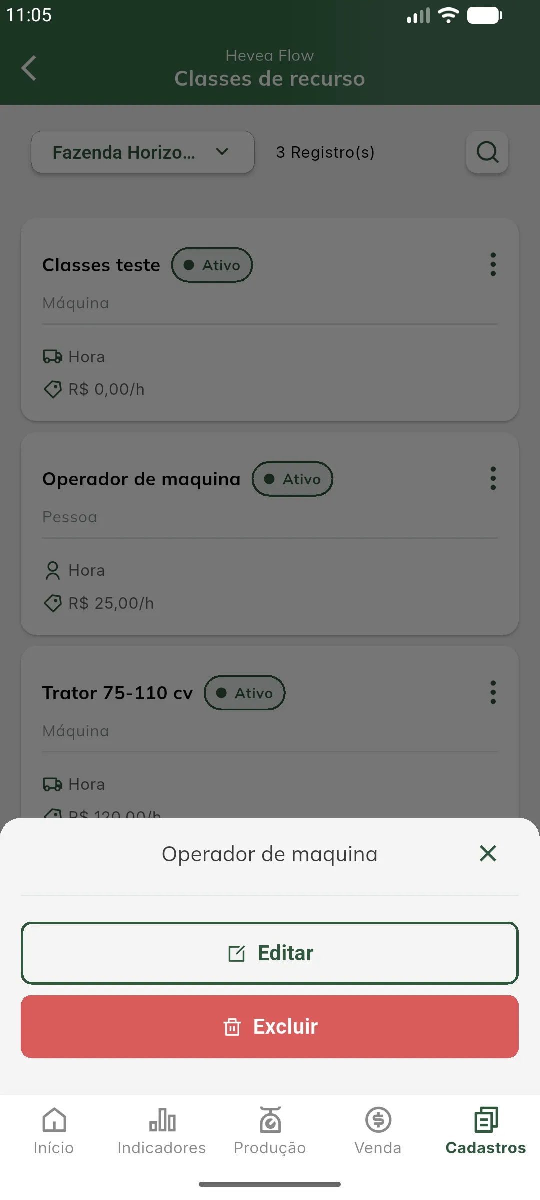 Ações da classe