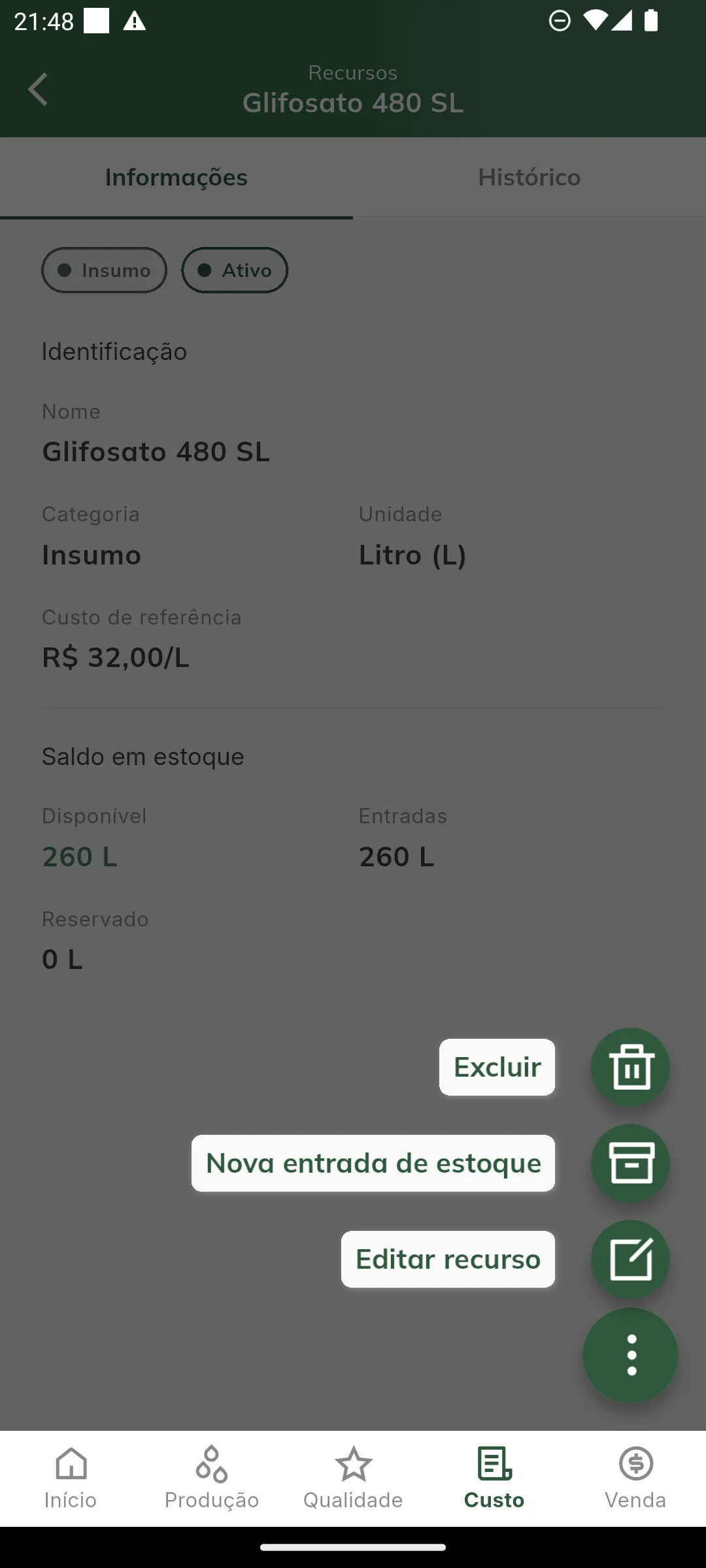 Ações do recurso