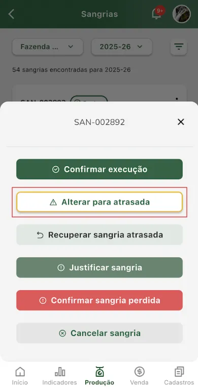 Alterar sangria para atrasada