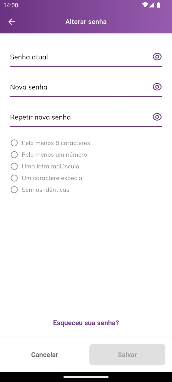 Tela Alterar senha