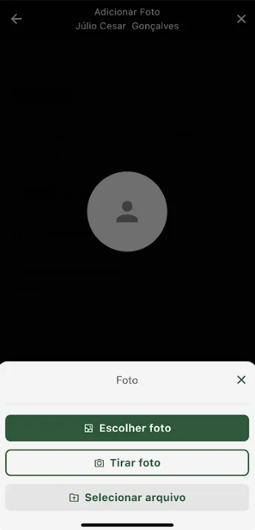 Opções para adicionar foto do sangrador
