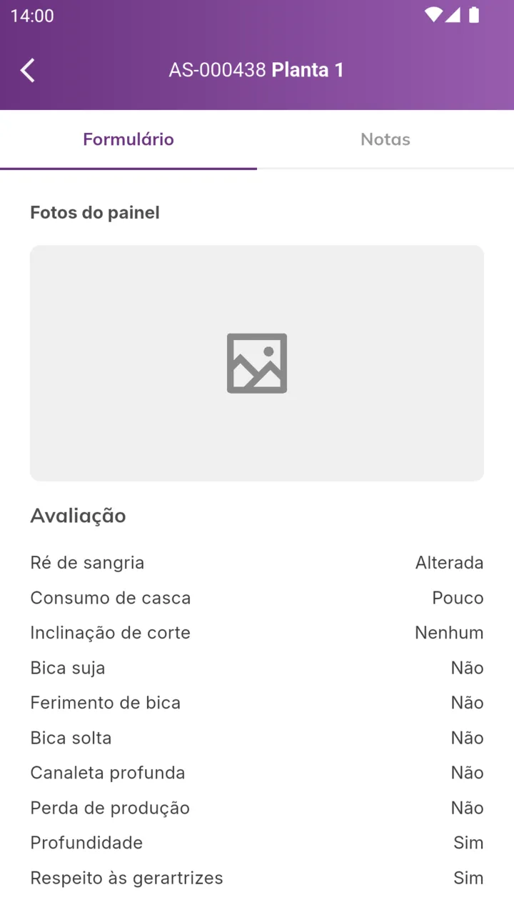 Formulário da planta avaliada