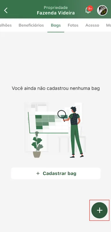 Iniciar cadastro de bags