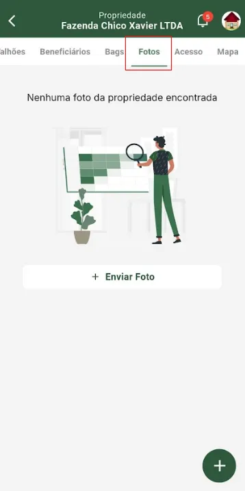 Tela: Aba fotos em propriedade Aba fotos em propriedade