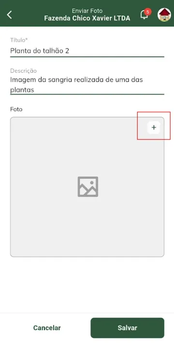 Tela: Adicionar fotos na propriedade Adicionar fotos na propriedade