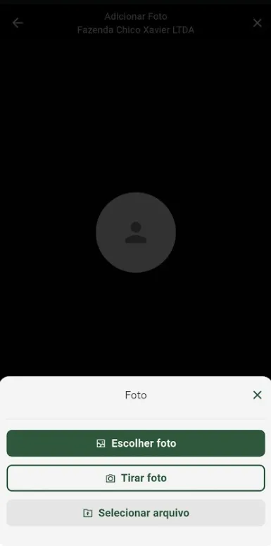 Selecionar a maneira que irá adicionar a foto na propriedade Selecionar a maneira que irá adicionar a foto na propriedade