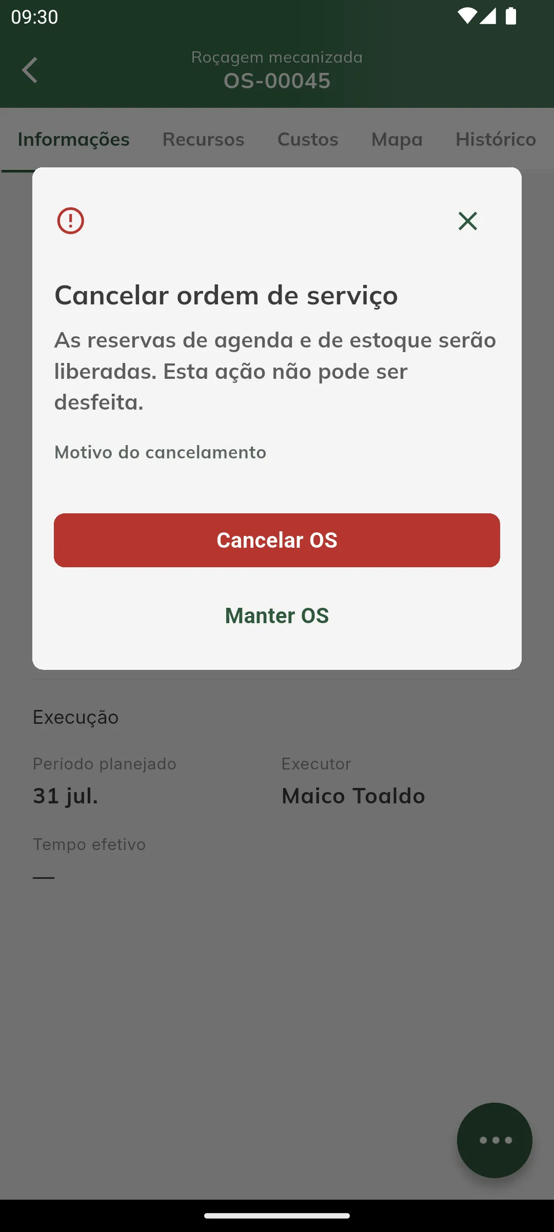 Cancelamento da OS