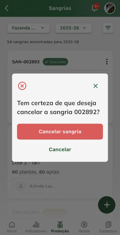 Confirmar cancelamento de sangria