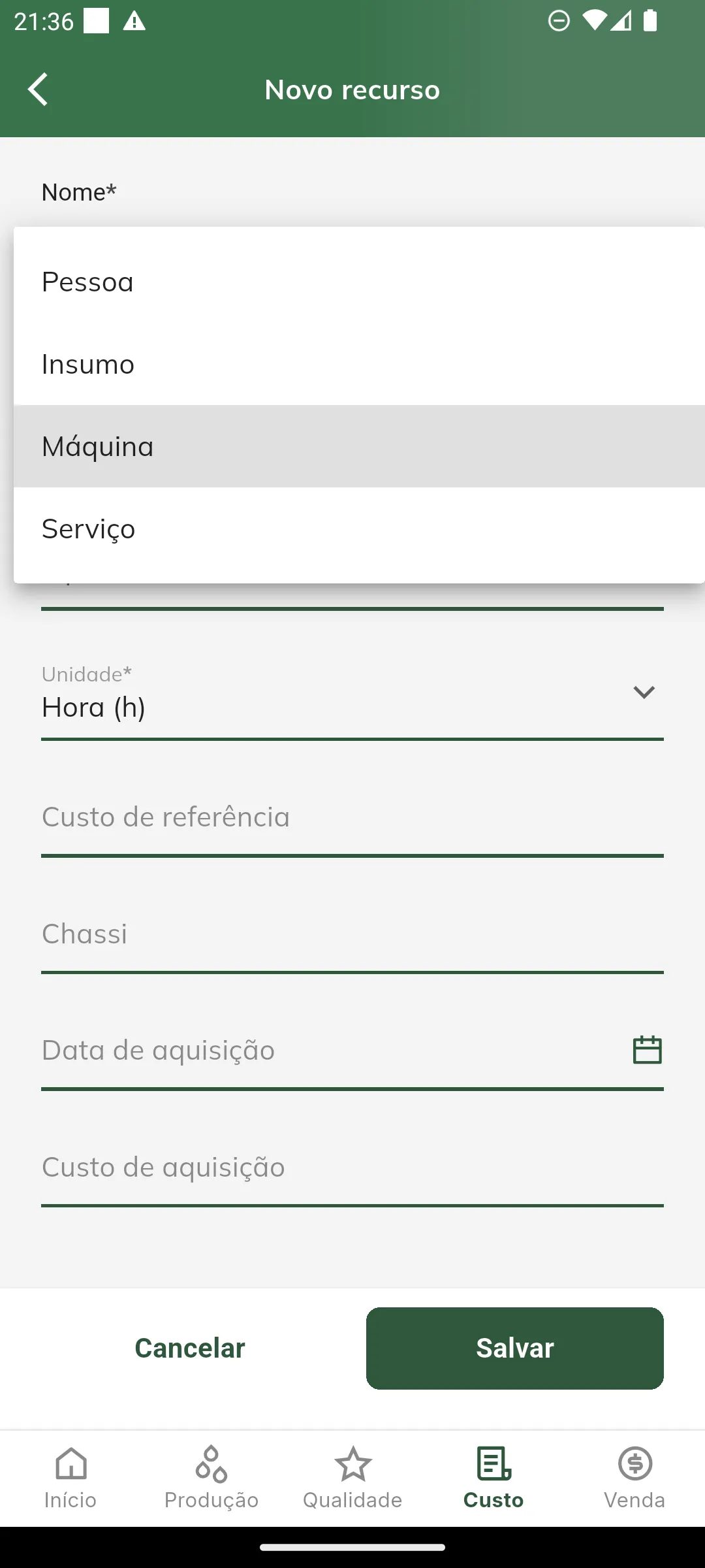 Categorias de recurso