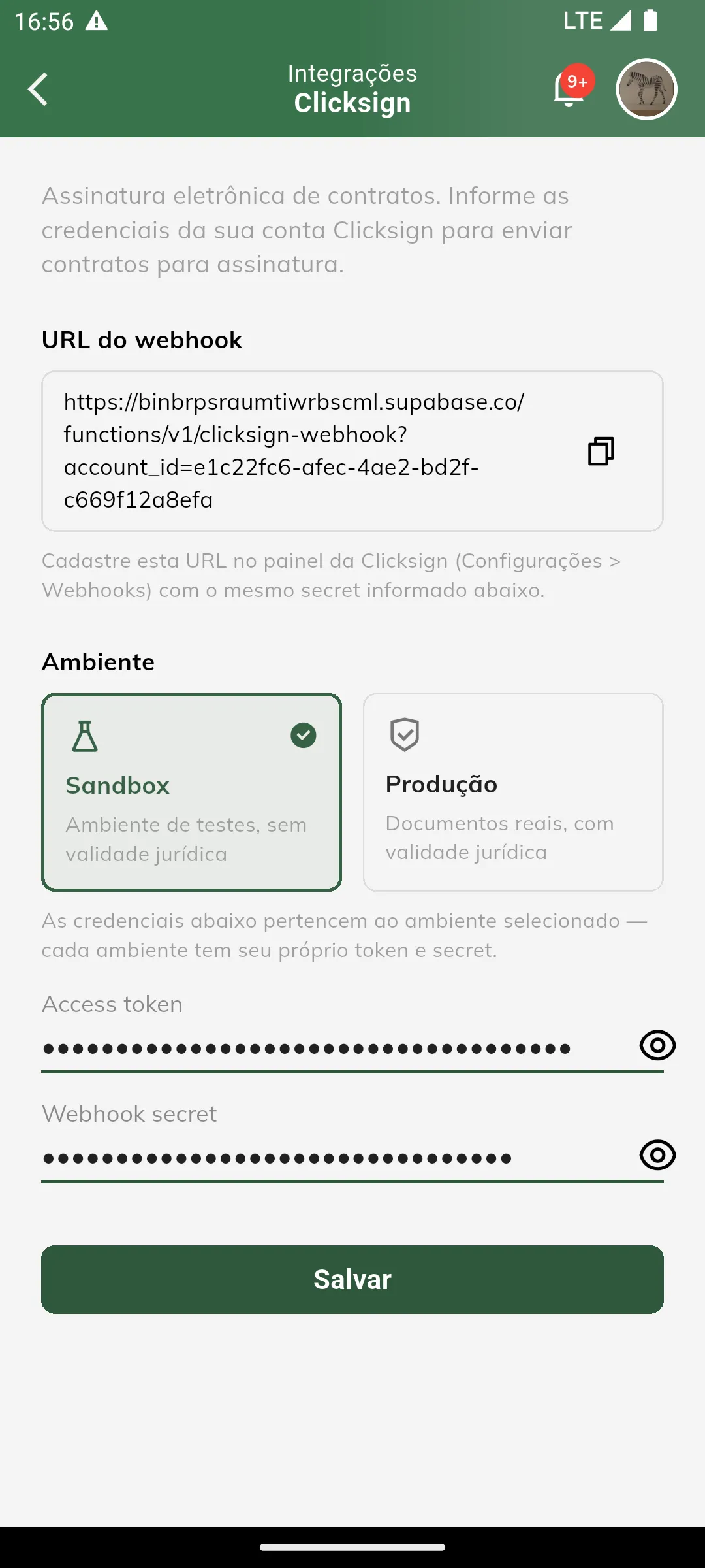 Configurar a Clicksign