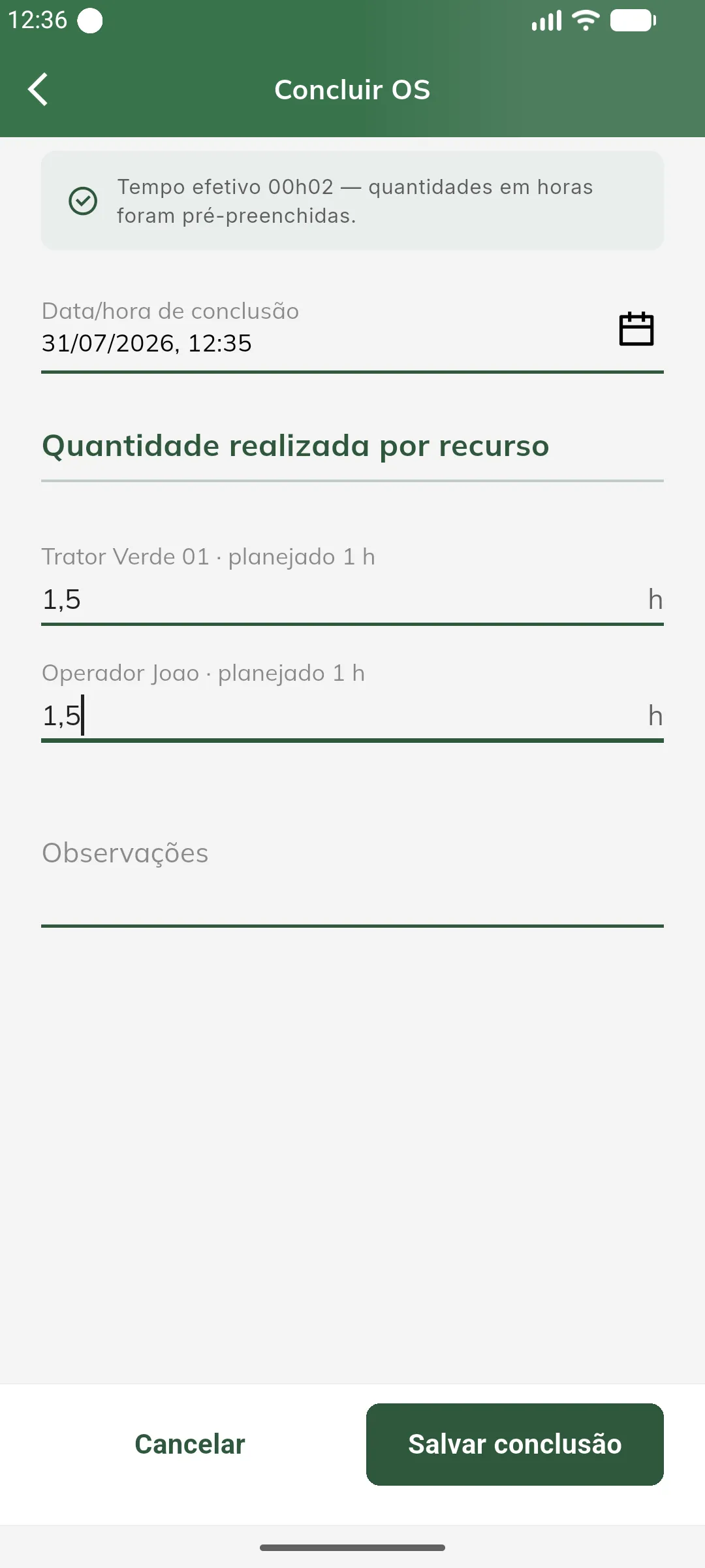 Conclusão da OS