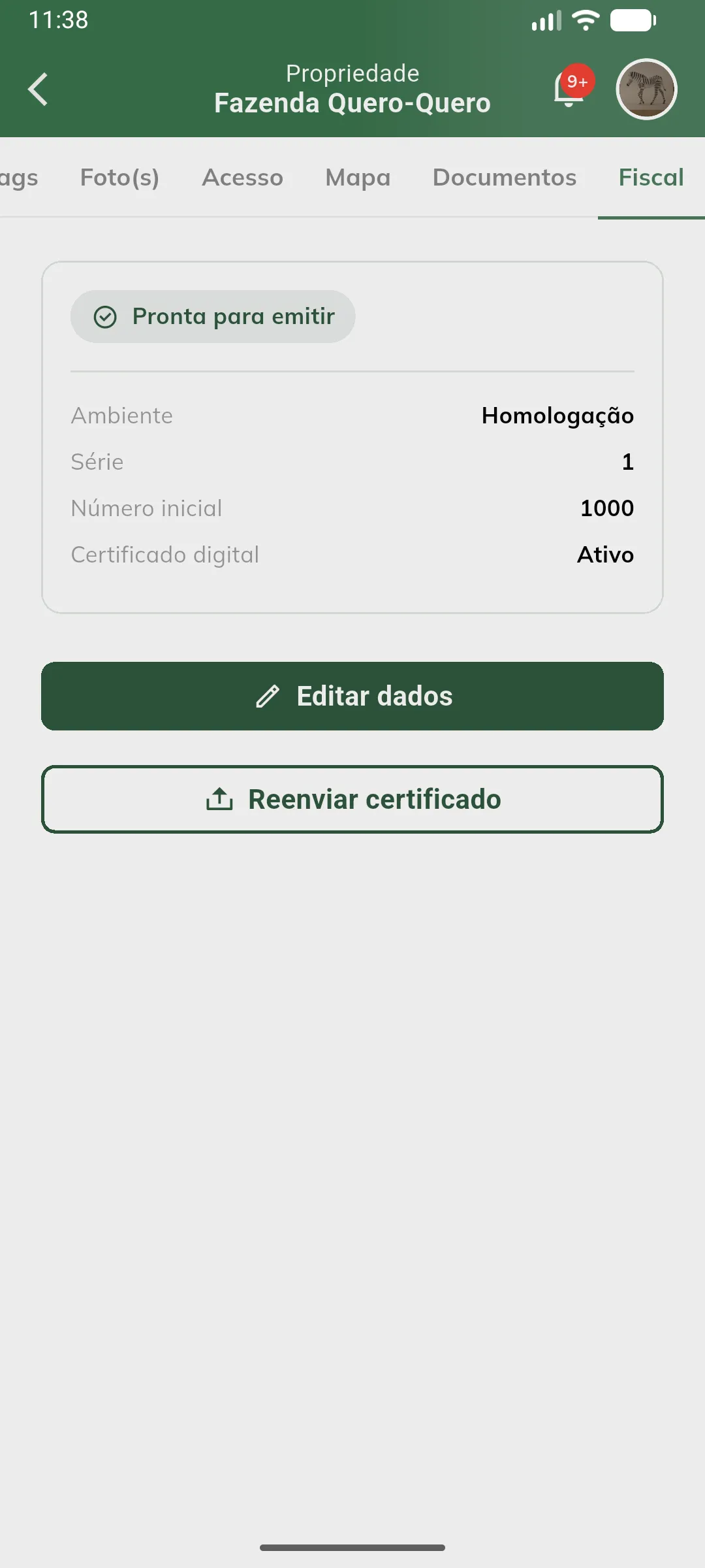 Status da configuração fiscal