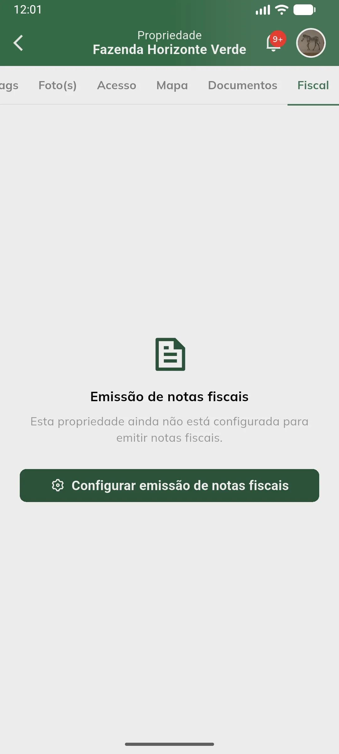 Propriedade sem configuração fiscal