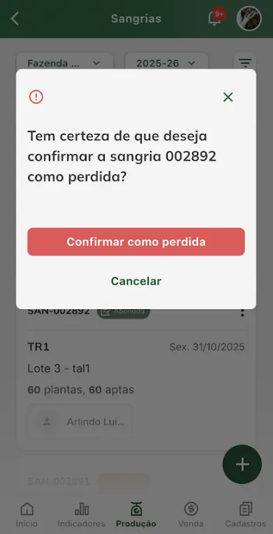 Confirmar sangria perdida