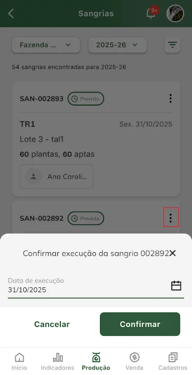 Confirmar execução de sangrias