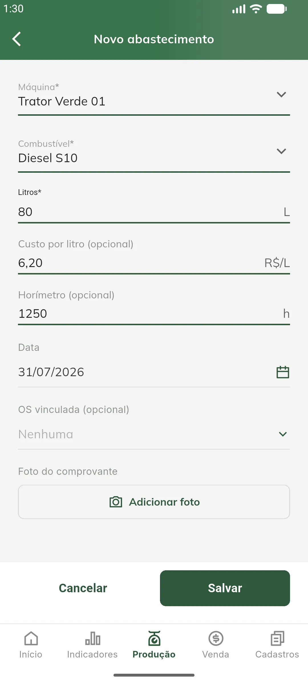 Novo abastecimento