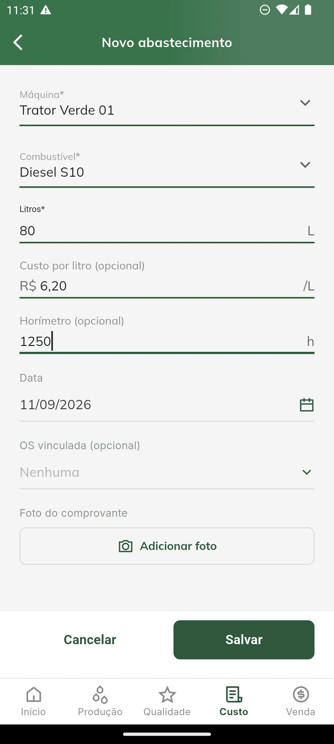 Novo abastecimento