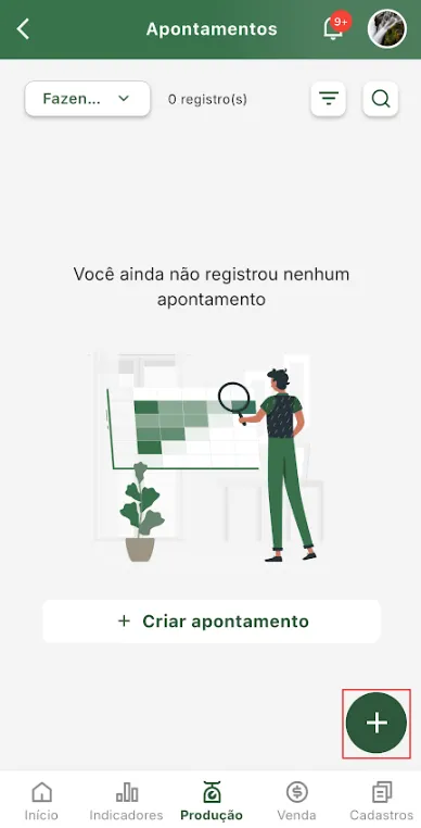 Iniciar criação de apontamento