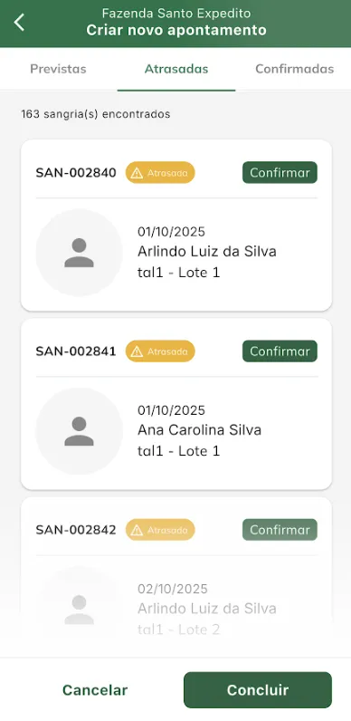 Sangrias do apontamento que estão atrasadas