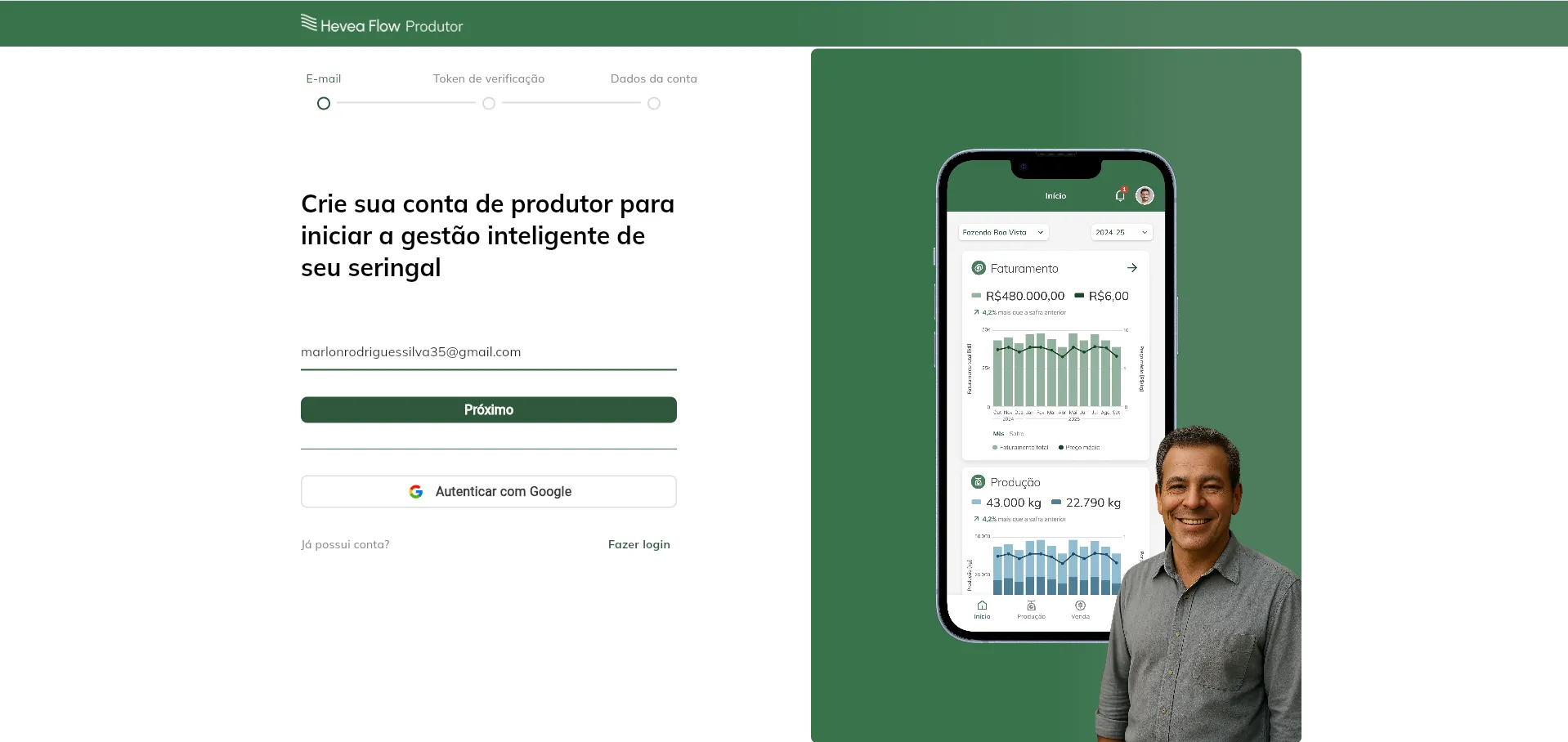 Criar conta - tela login