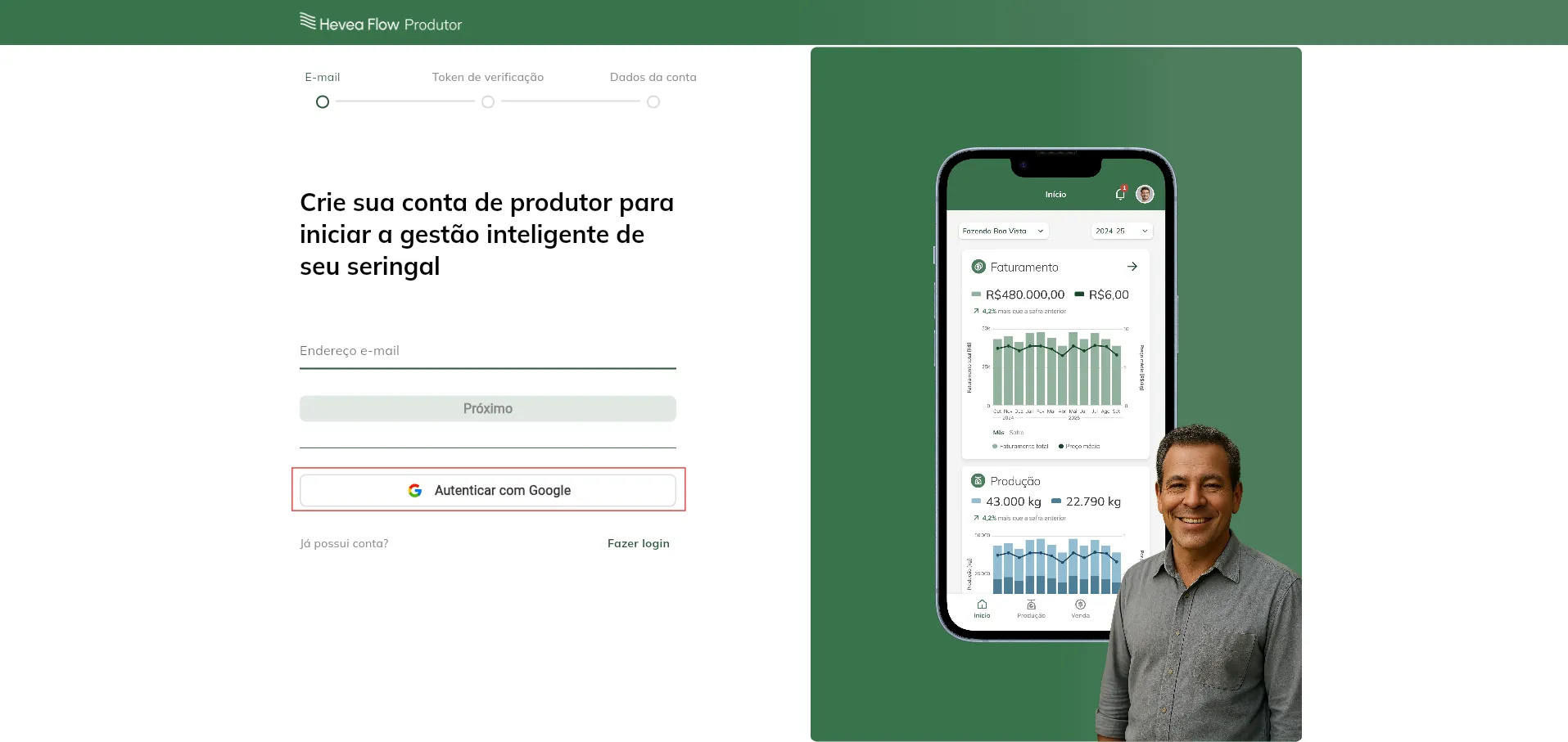 Criar conta - tela login