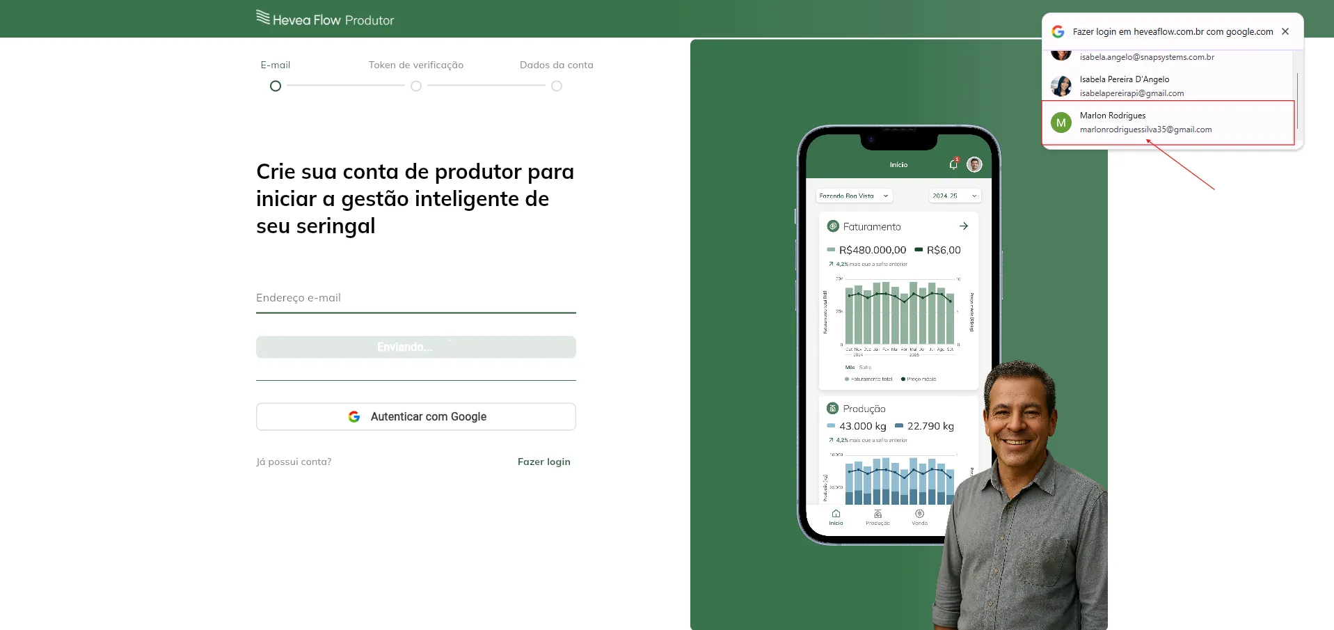 Criar conta - tela login