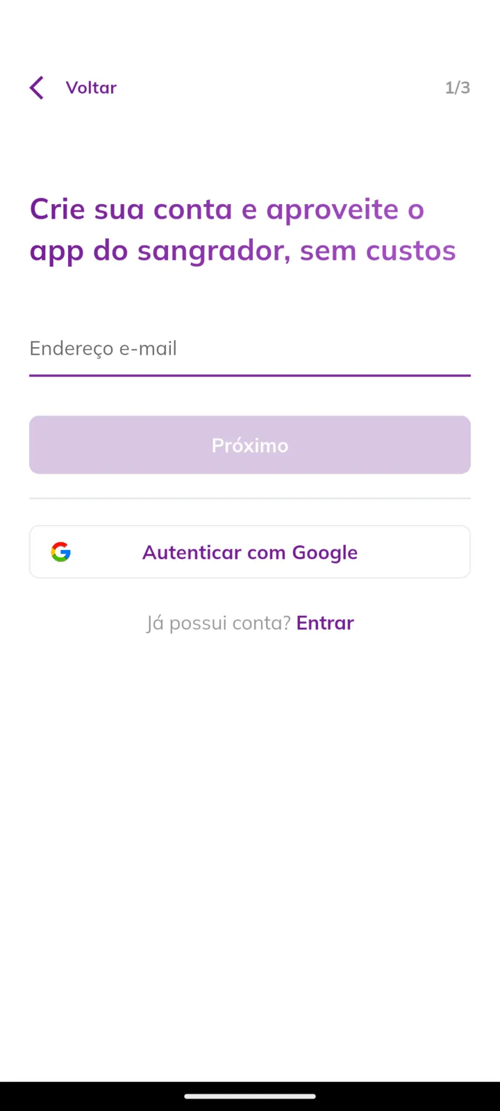 Primeiro passo do cadastro