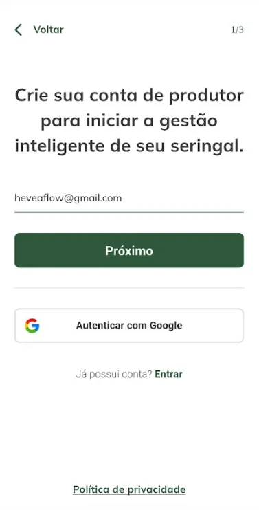 Criar conta - Informar e-mail