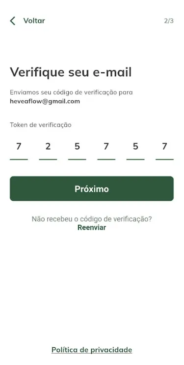 Criar conta - Informar token