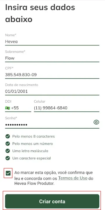 Criar conta - Informar dados pessoais