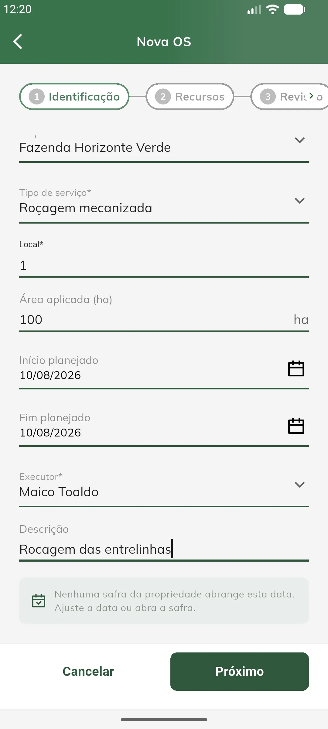 Etapa de identificação da OS