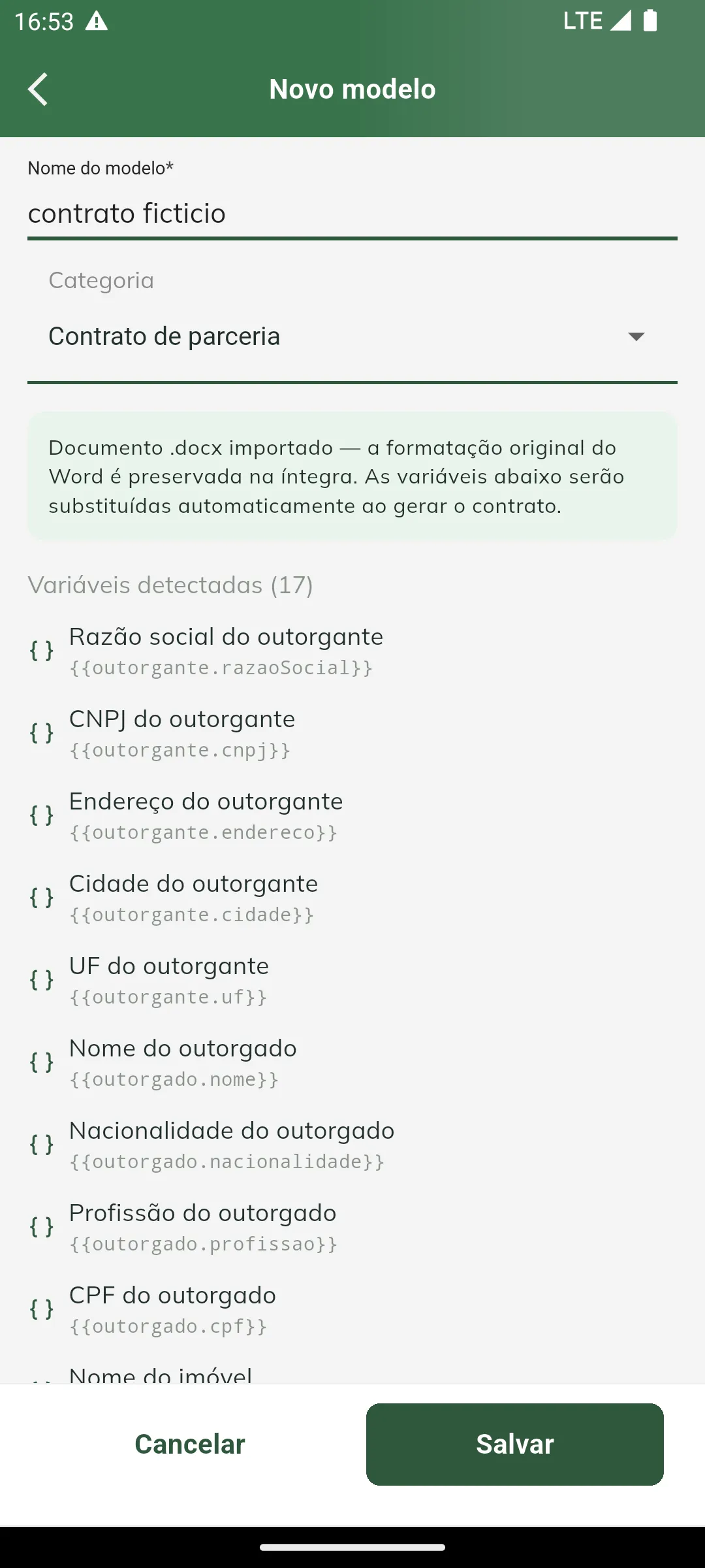 Criar modelo de documento