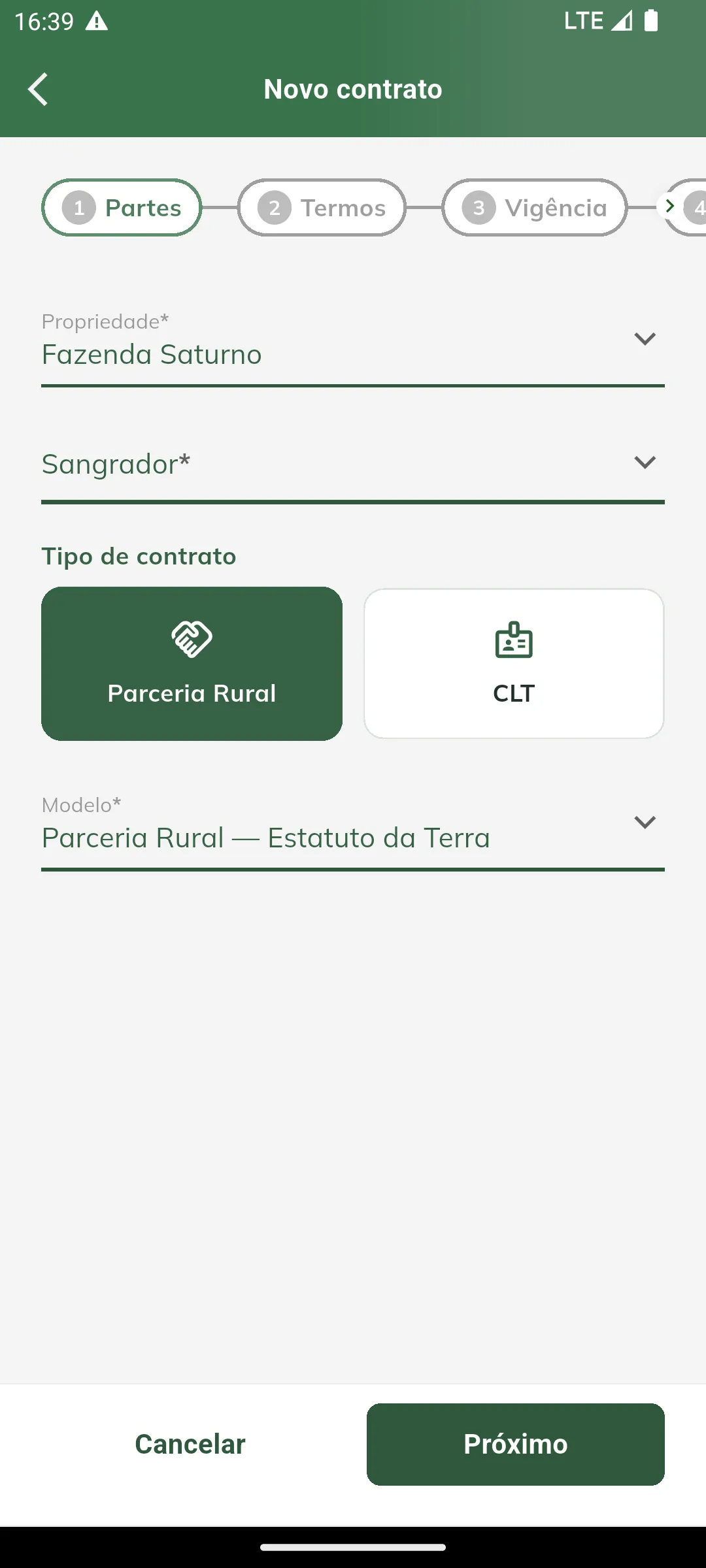 Etapa Partes do contrato