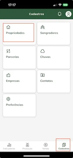 Tela: Menu cadastros Tela menu cadastros