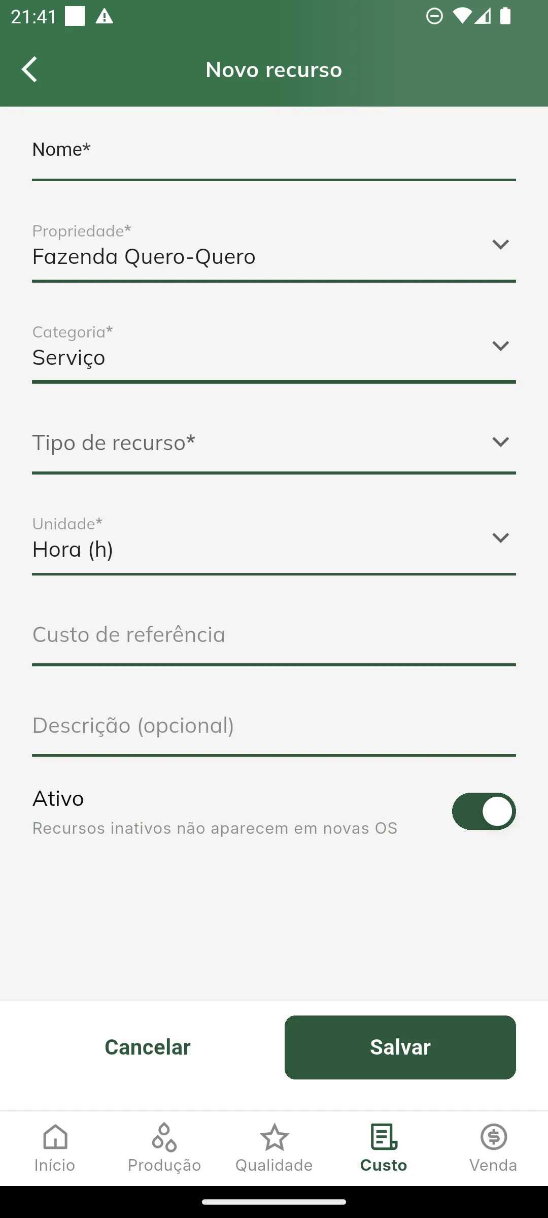 Cadastro de serviço