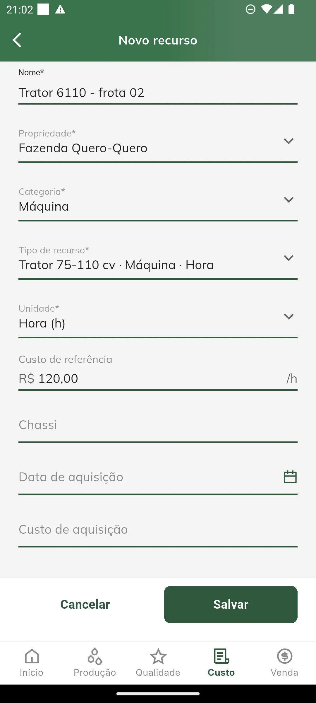 Cadastro de recurso