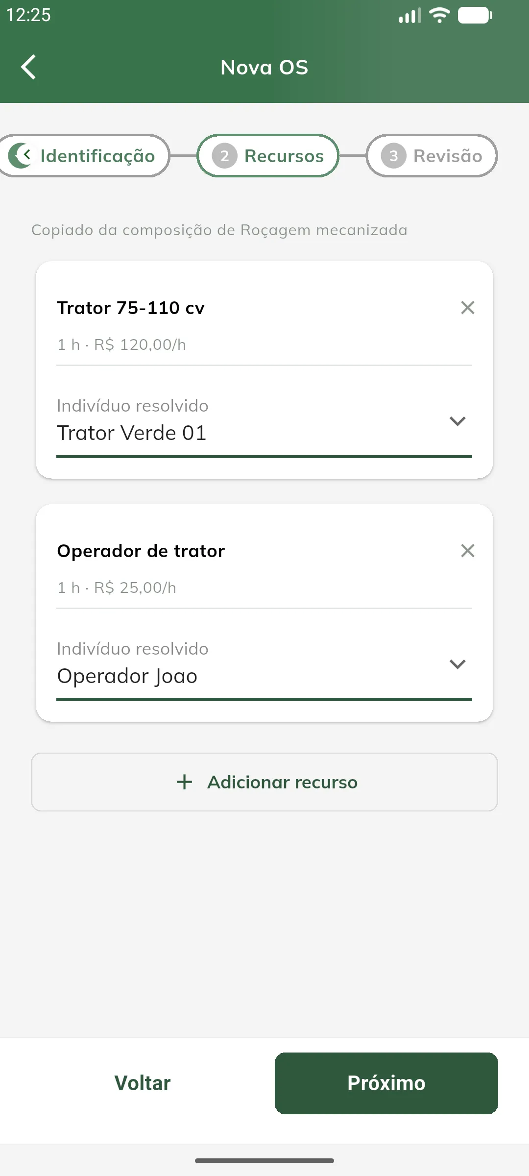 Etapa de recursos da OS