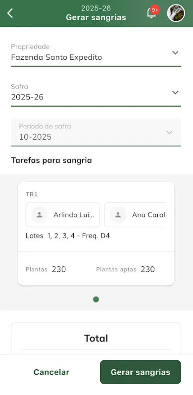Confirmar geração de sangrias
