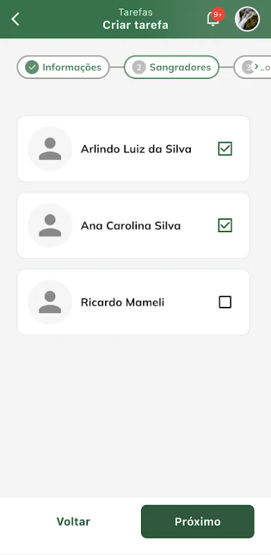 Informar sangradores da nova tarefa