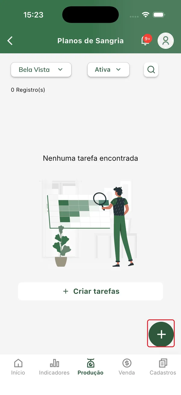 Iniciar cadastro do plano de sangria