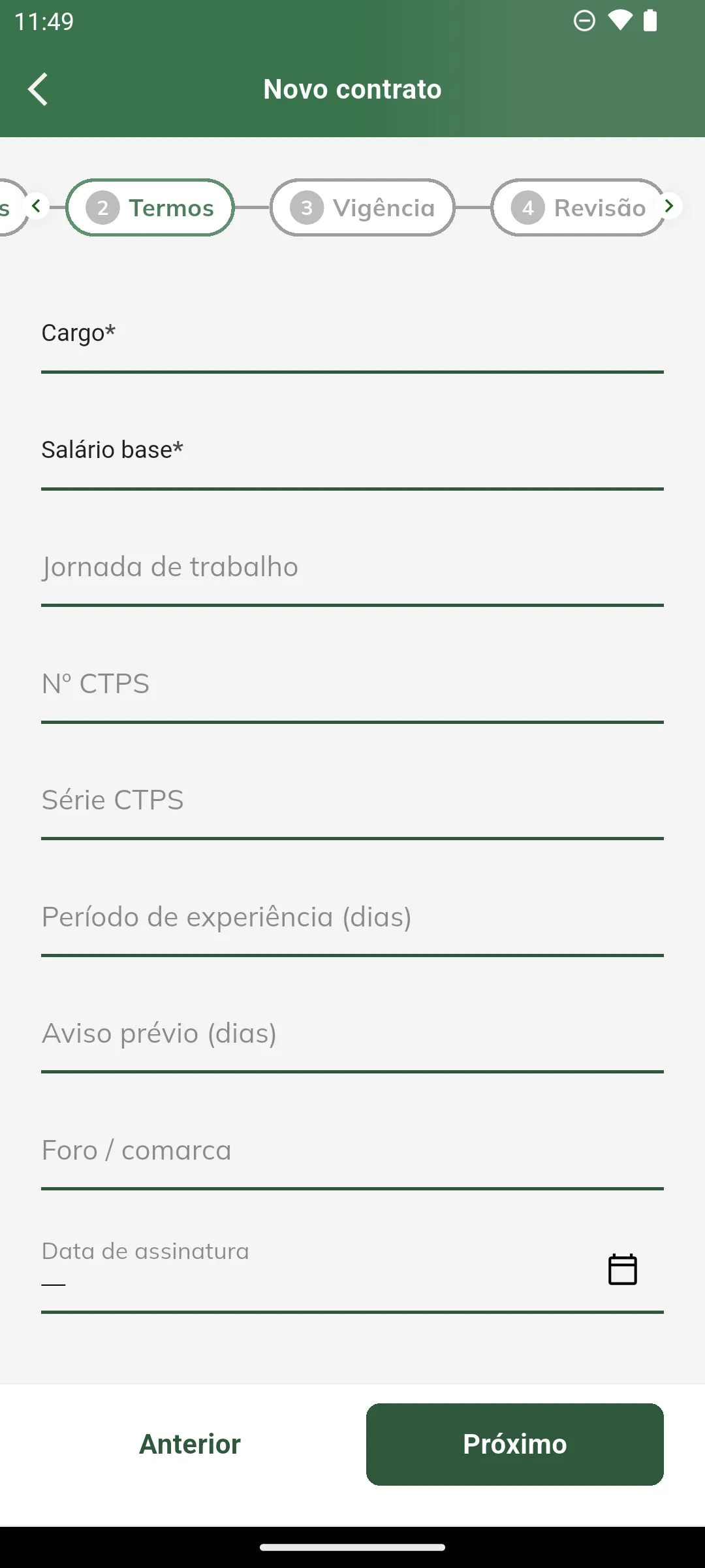 Termos do contrato CLT