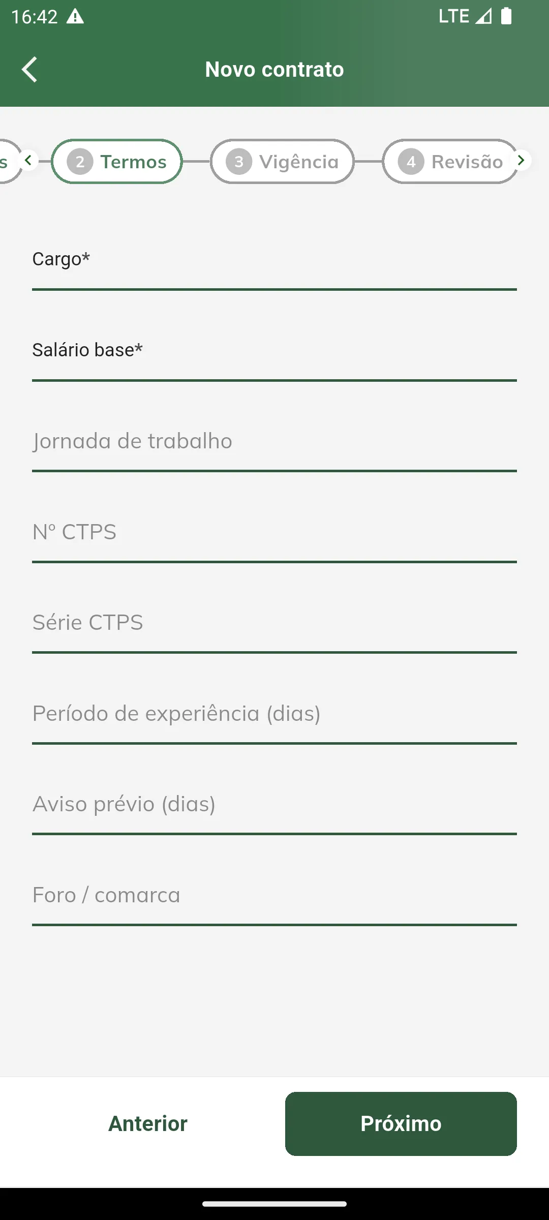 Termos do contrato CLT