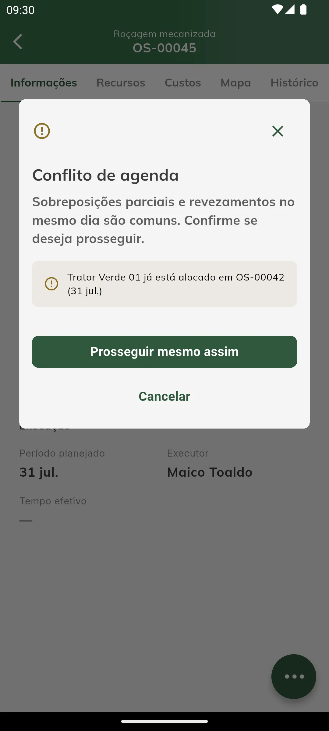 Alerta de conflito de agenda