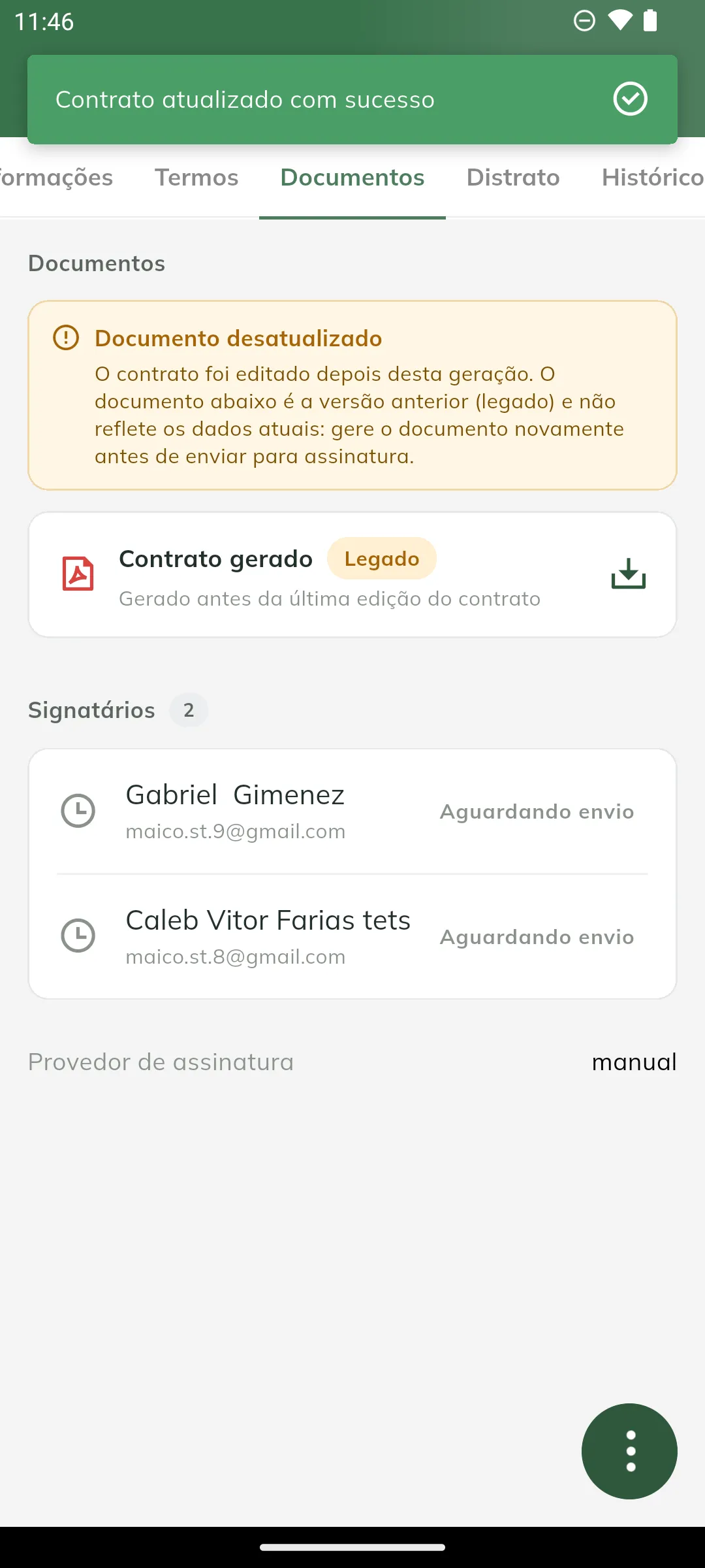 Aba Documentos com o documento marcado como Legado