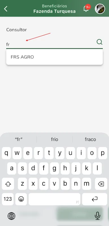 Tela: Editar beneficiário consultor da propriedade Editar beneficiario consultor