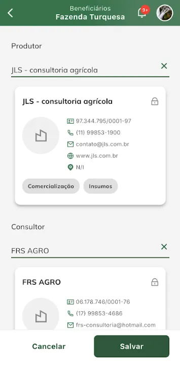 Tela: Salvar edição de beneficiários da propriedade Salvar edição de beneficiarios da propriedade