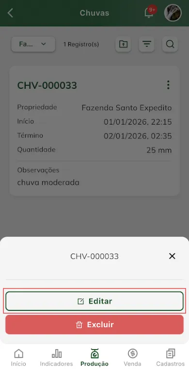Iniciar edição de chuva