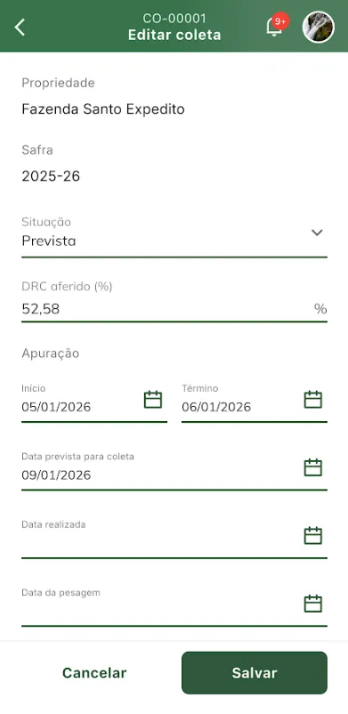 Salvar edição de coleta