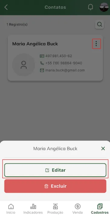 Tela: editar contato Editar contato